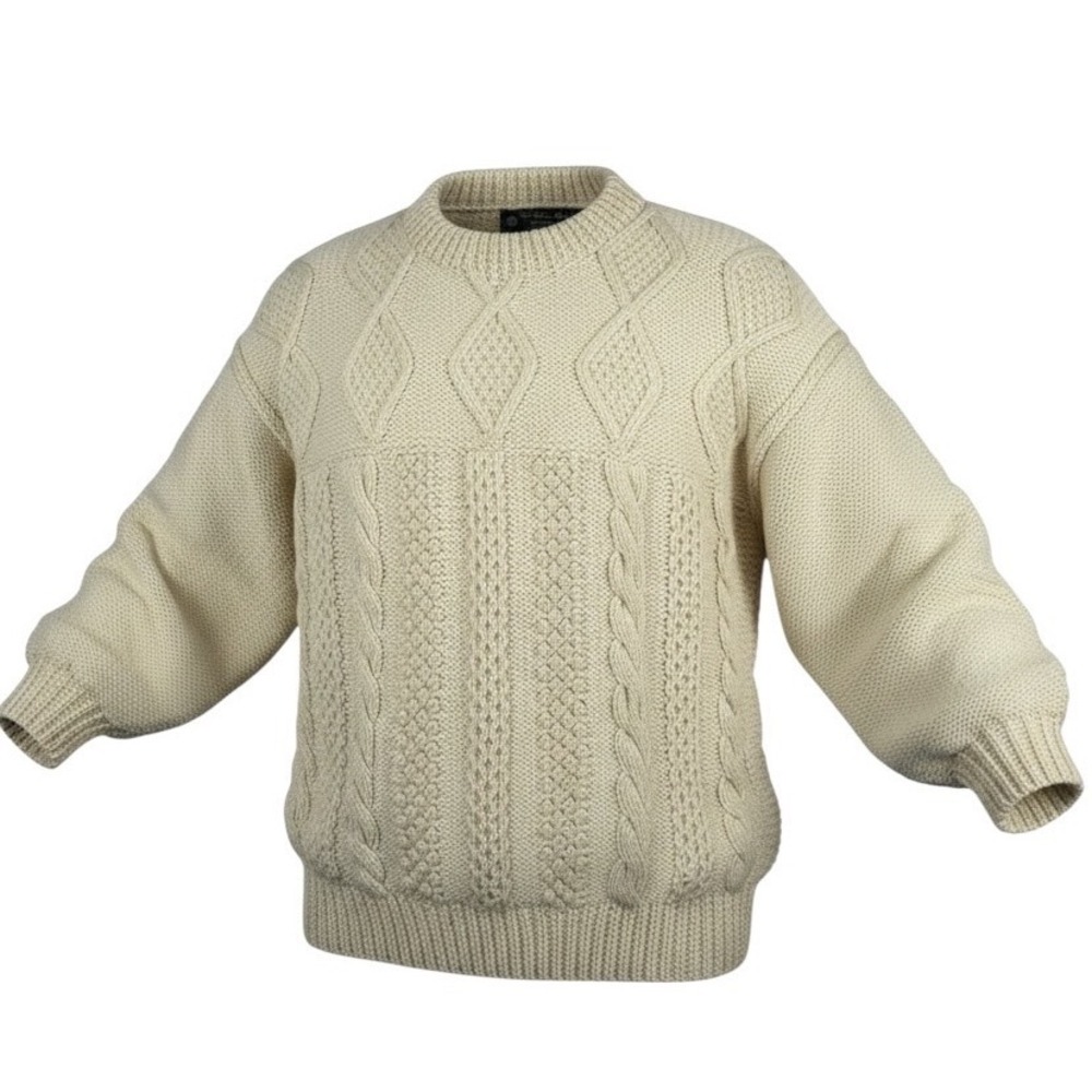 Quills Woollen Market Sweater OS Cream Cable Knit Wool Heritage Cottagecore